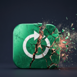 Cracked green app icon shattering into pieces, illustrating why did Vine Failed and its 2016 shutdown