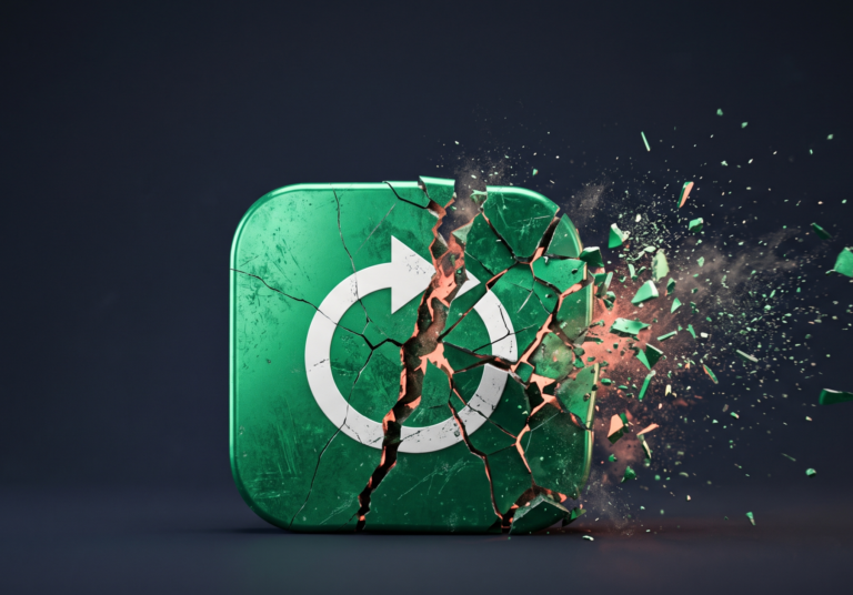 Cracked green app icon shattering into pieces, illustrating why did Vine Failed and its 2016 shutdown