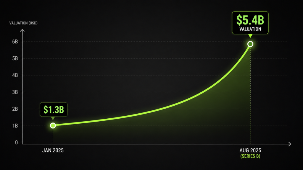 Higgsfield Series B funding round valuation chart from $1.3B to $5.4B