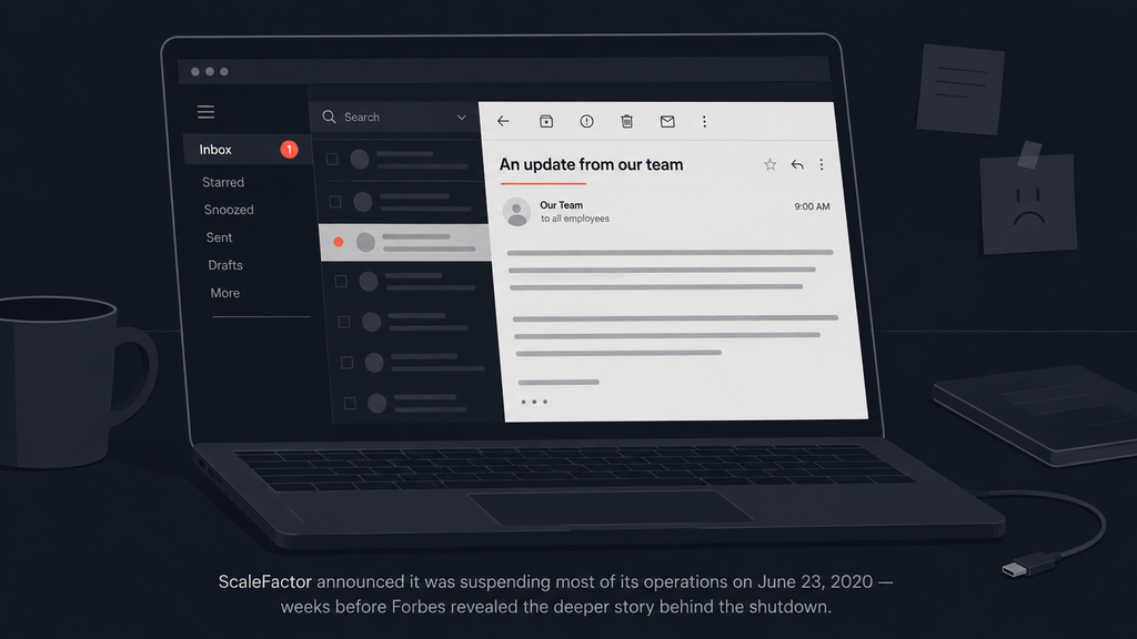 ScaleFactor shut down announcement June 2020