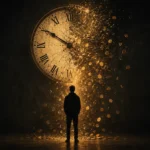 A silhouetted figure standing in a dark room watching a vanishing clock face dissolve into scattering gold coins — how to tell your startup is running out of runway