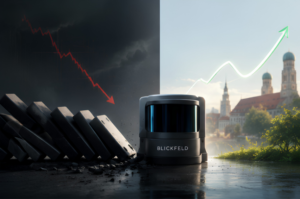 Blickfeld LiDAR startup insolvency and recovery — storm clearing over Munich skyline