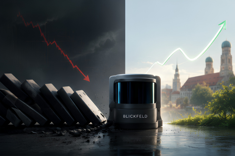 Blickfeld LiDAR startup insolvency and recovery — storm clearing over Munich skyline