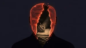 ScaleFactor failure — AI mask cracking open to reveal manual bookkeeping labor inside